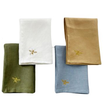 Guardanapos linho bordado abelha - Jogo 4pcs