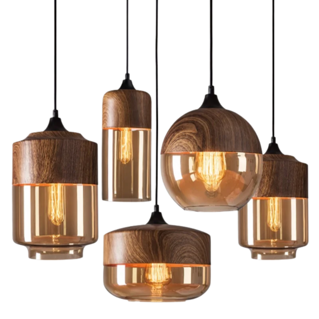 Pendentes Dalton Amadeirado - vidro ambar