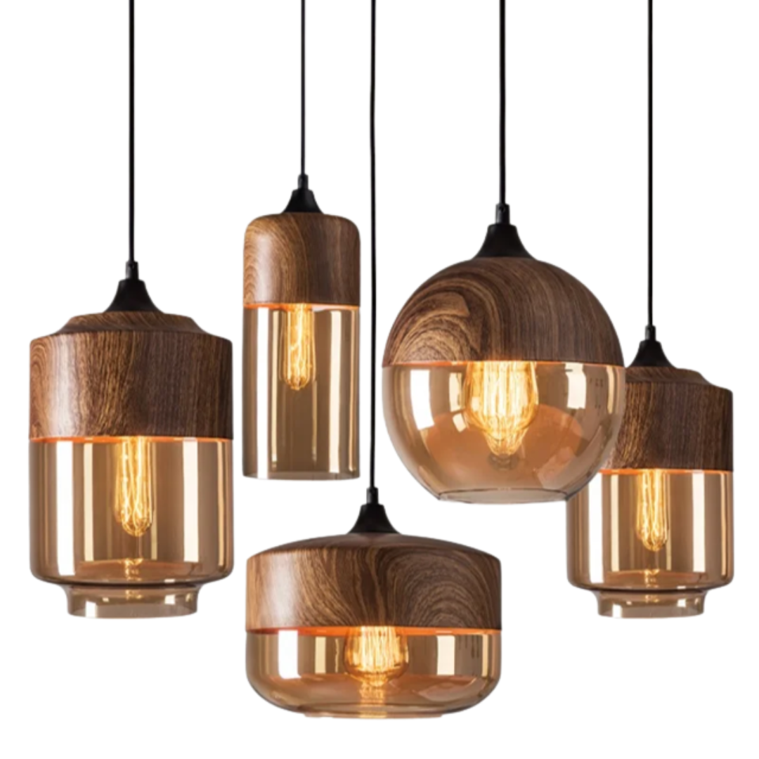 Pendentes Dalton Amadeirado - vidro ambar