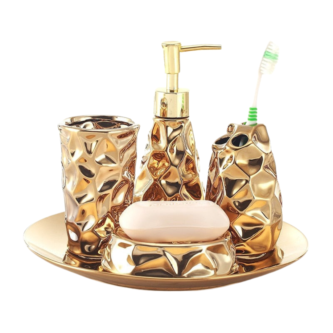 Acessórios em cerâmica martelada Gold - Jogo 4pcs