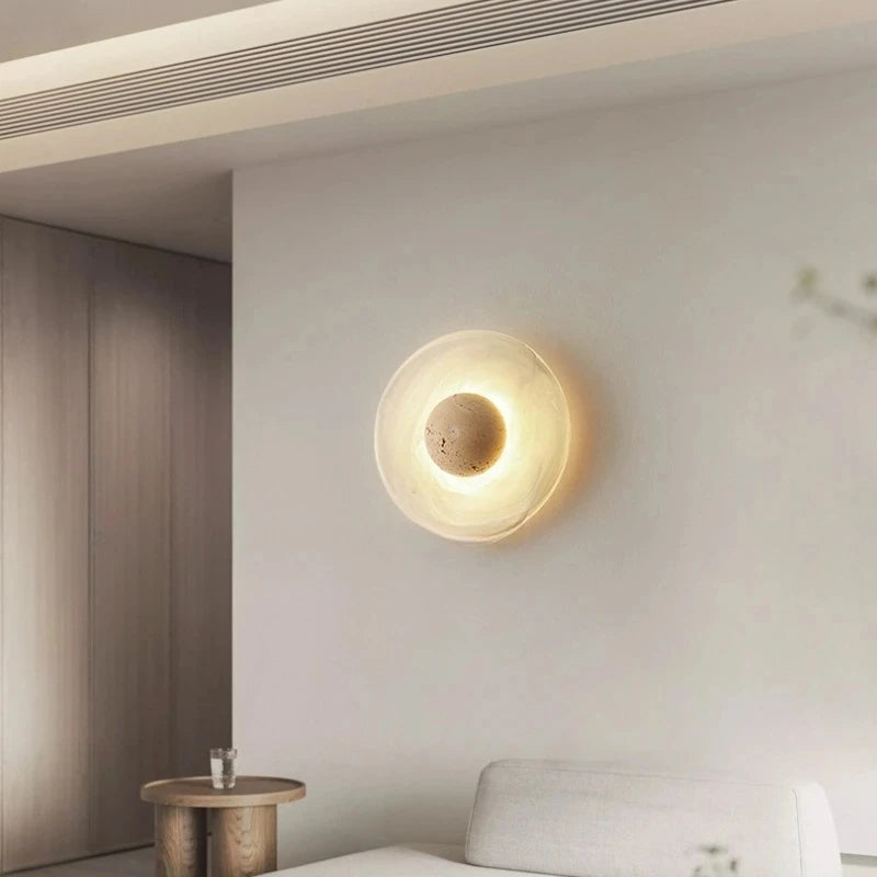 Arandela Bella - vidro e travertino