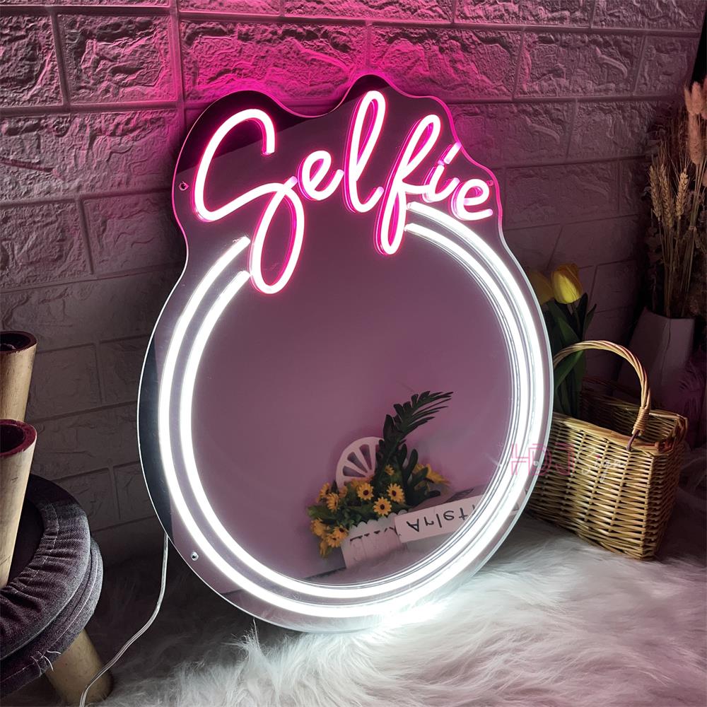 Espelho com led neon Selfie Pink - 40x33.5cm