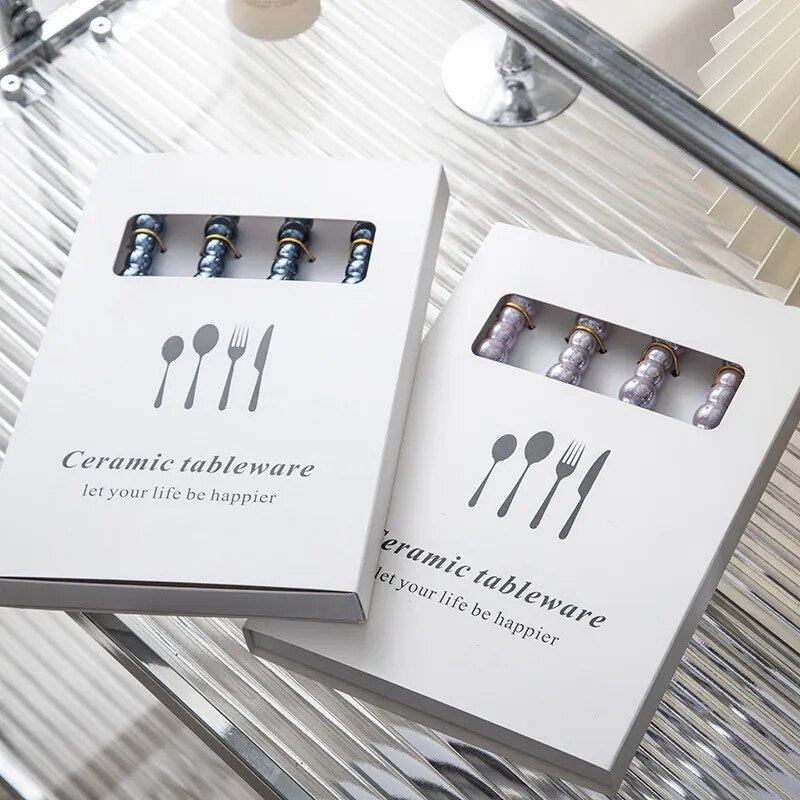 Talheres Pearl - com cabo em cerâmica - Jogo 4pcs