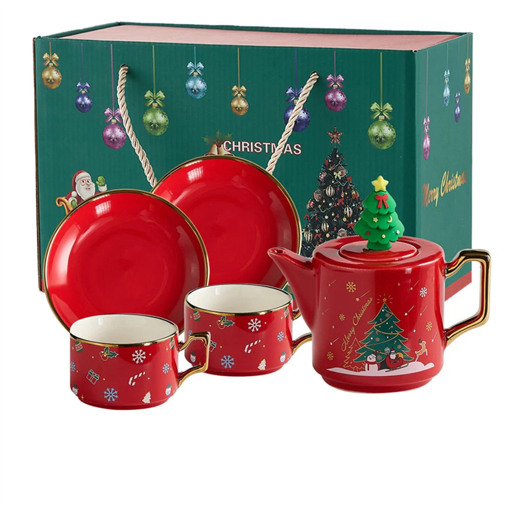 Bule + Xícaras Natal - Jogo 3 ou 5pcs