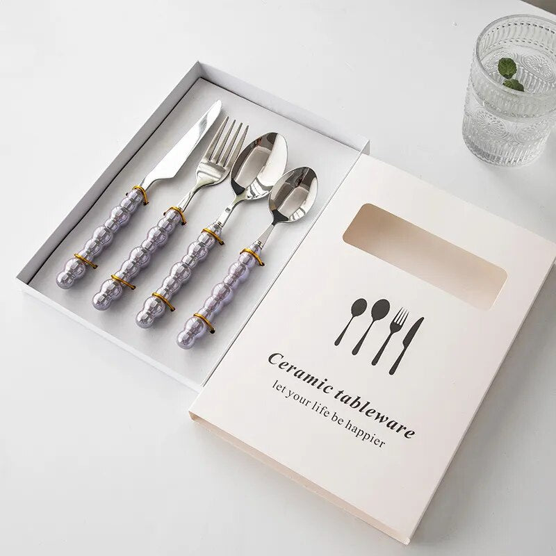 Talheres Pearl - com cabo em cerâmica - Jogo 4pcs