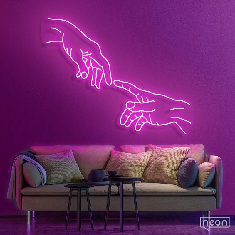 Neon contemporâneo God Hands - 50x50cm