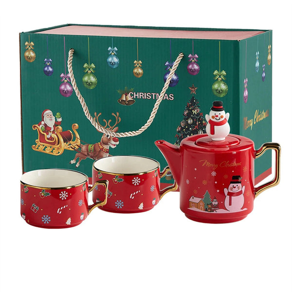 Bule + Xícaras Natal - Jogo 3 ou 5pcs