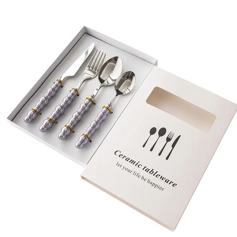 Talheres Pearl - com cabo em cerâmica - Jogo 4pcs