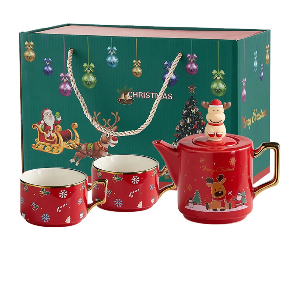 Bule + Xícaras Natal - Jogo 3 ou 5pcs