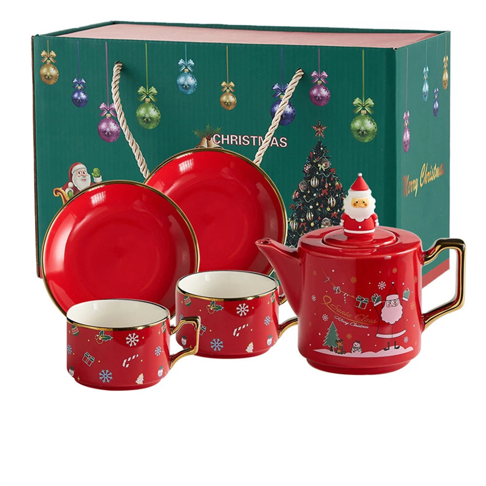 Bule + Xícaras Natal - Jogo 3 ou 5pcs