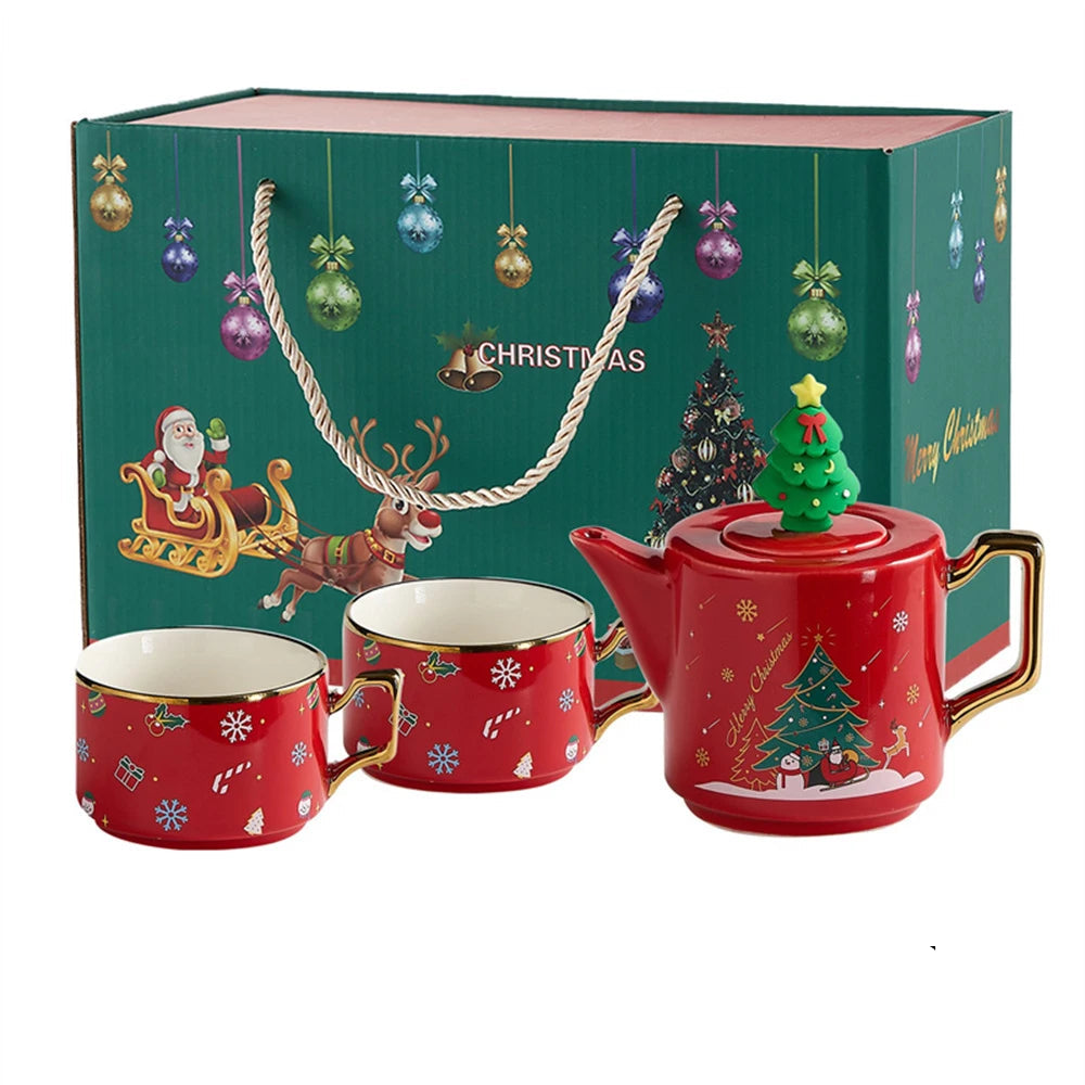 Bule + Xícaras Natal - Jogo 3 ou 5pcs