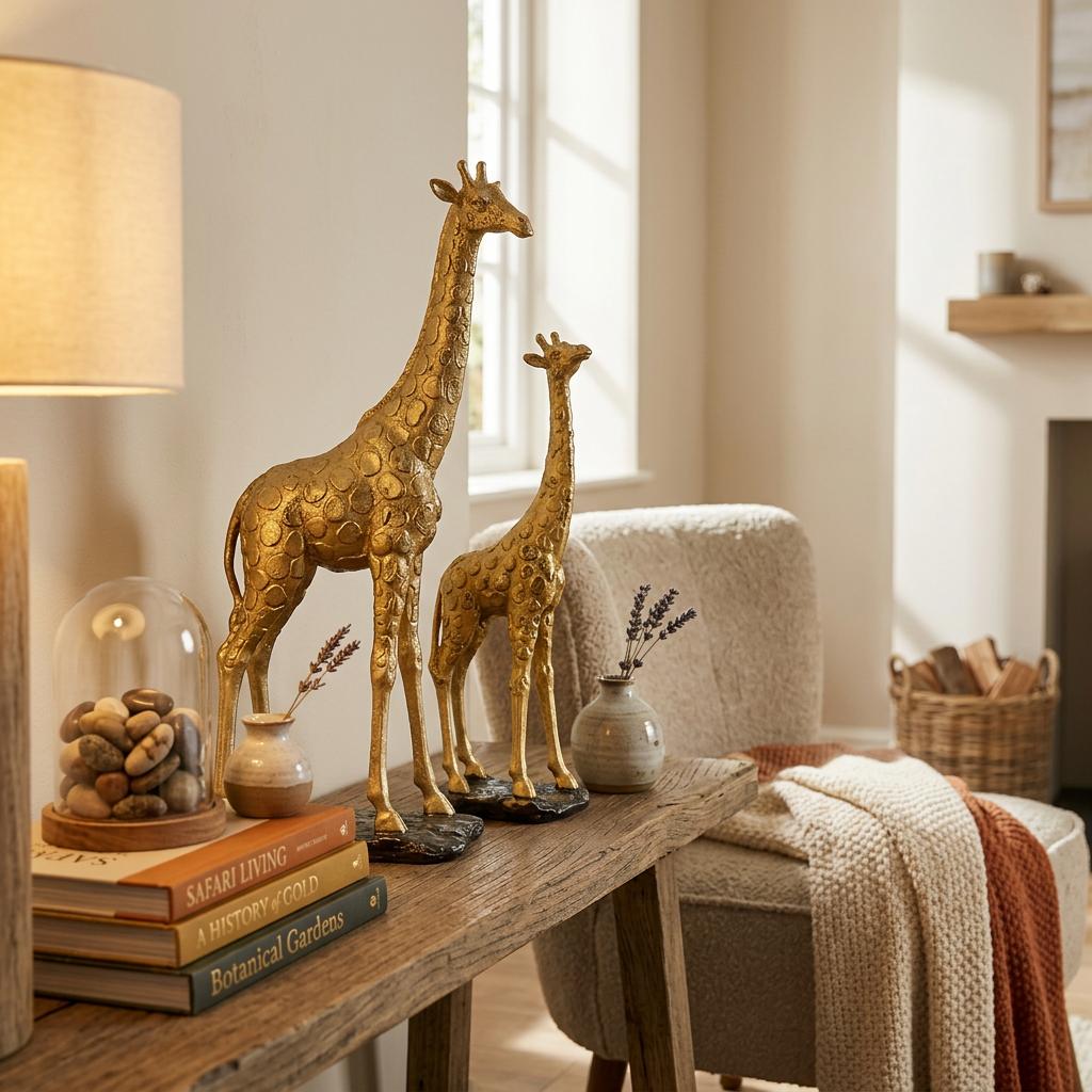 Esculturas Girafa Africana Dourado - 02 Tamanhos