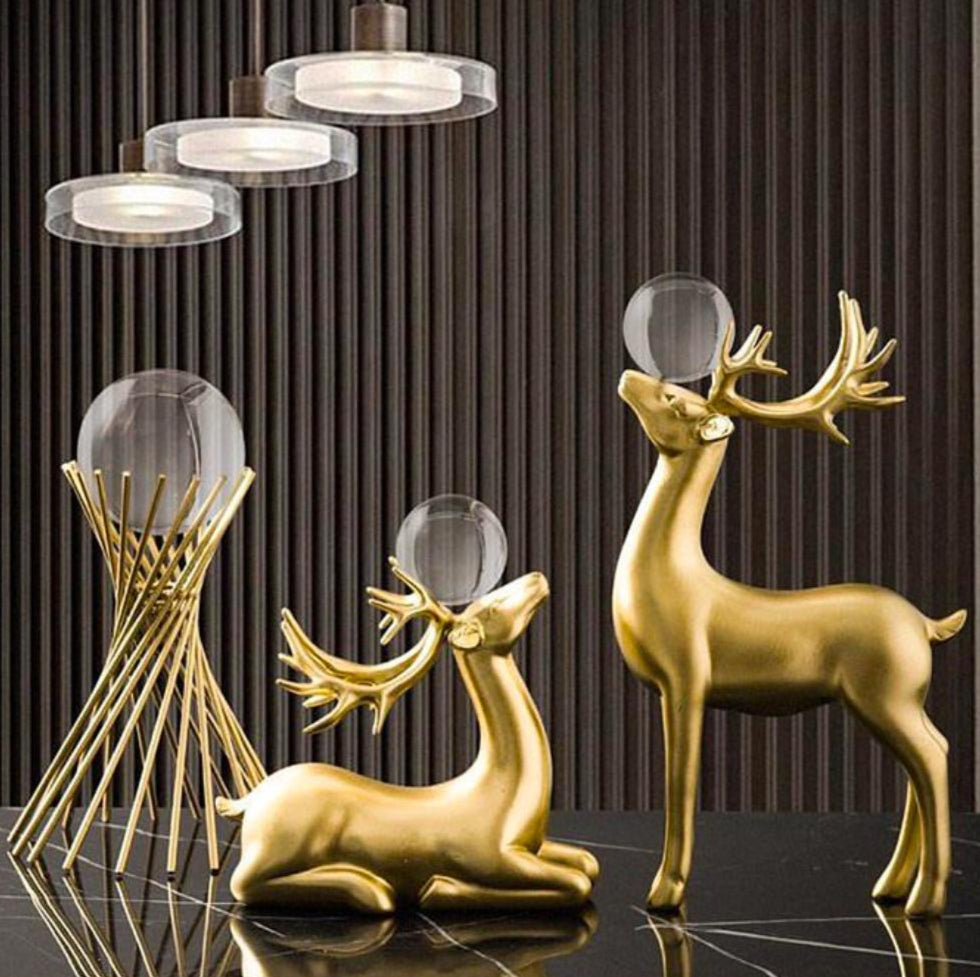 Jogo 2pcs Escultura Cristal Deer