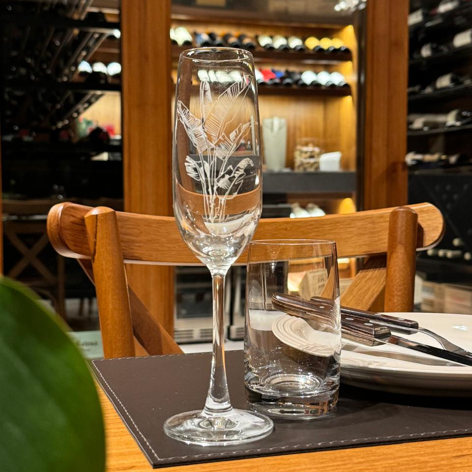 Jogo 6 Taças em cristal Espumante 210ml - Folhas de bananeira