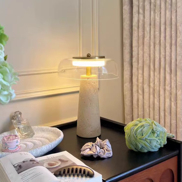 Luminária de mesa base travertino