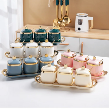 Kit 4pcs Porta Condimentos Deluxe - em porcelana - Black Friday