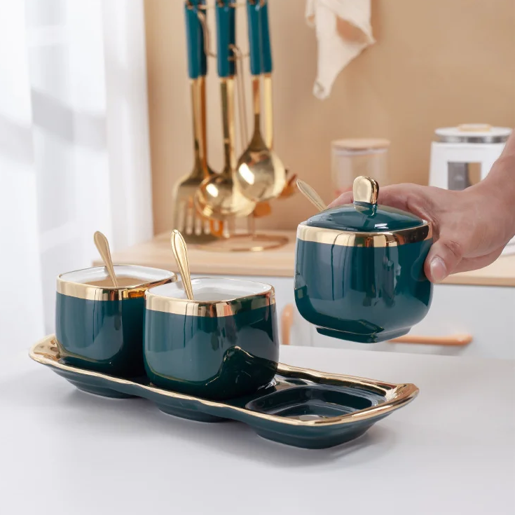 Kit 4pcs Porta Condimentos Deluxe - em porcelana - Black Friday