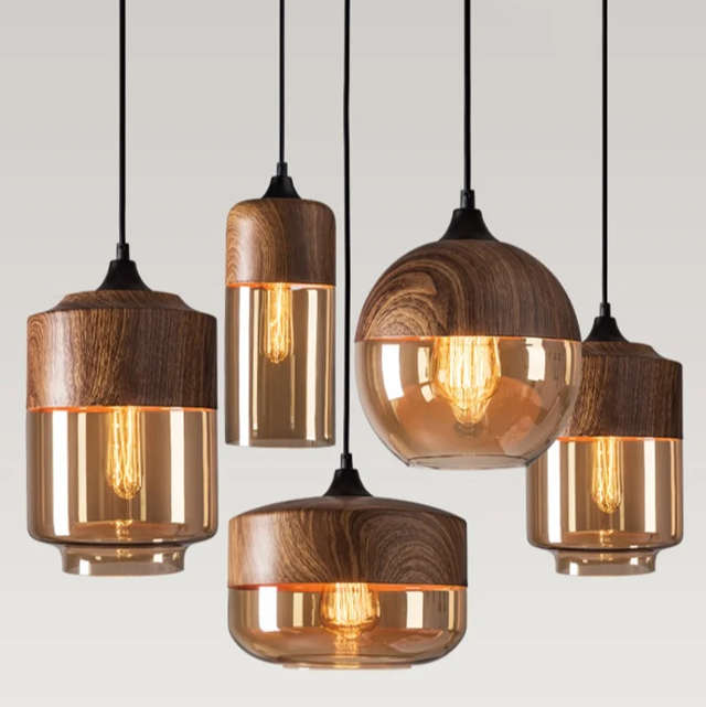 Pendentes Dalton Amadeirado - vidro ambar