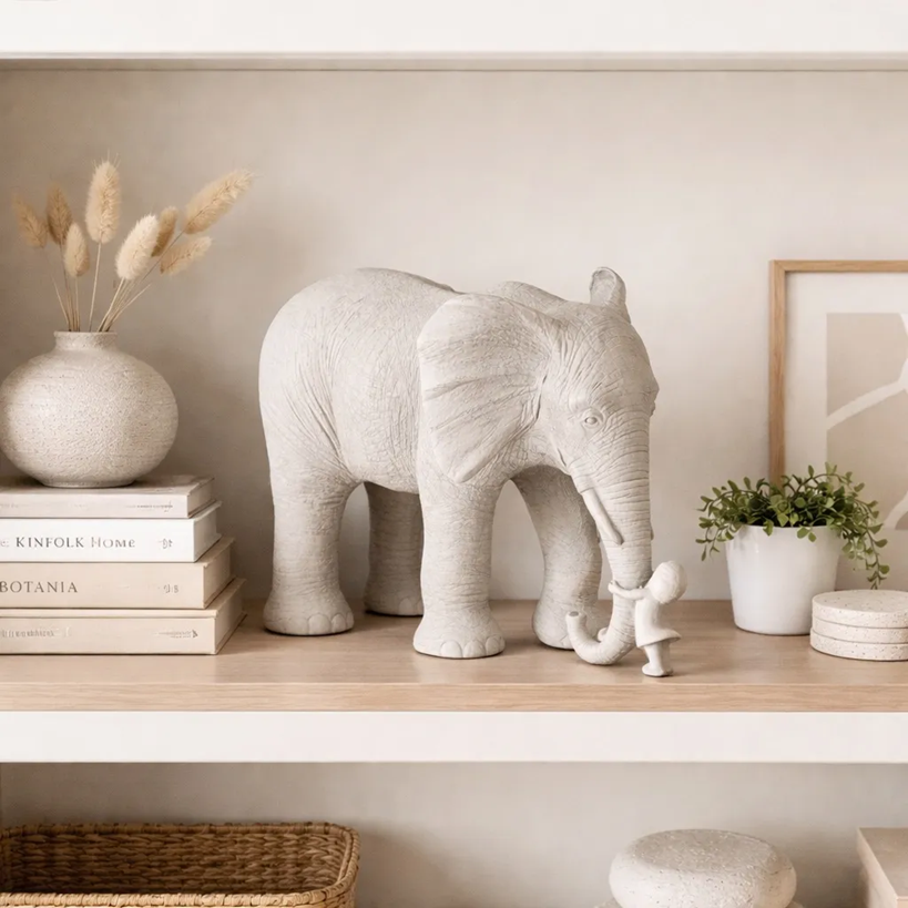 Elefante em resina Lúdico - detalhe menina tromba