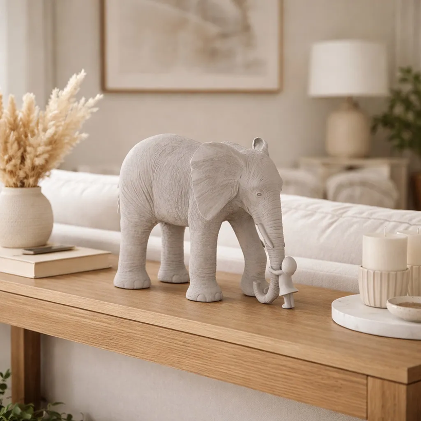 Elefante em resina Lúdico - detalhe menina tromba