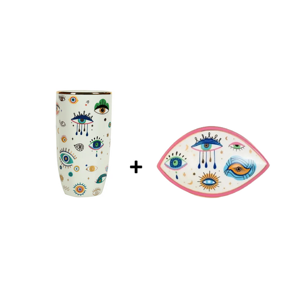 Kit 2pcs em cerâmica Mystical - Vaso + Adorno decorativo