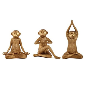 Jogo 3pcs Macacos Yoga - em resina dourado