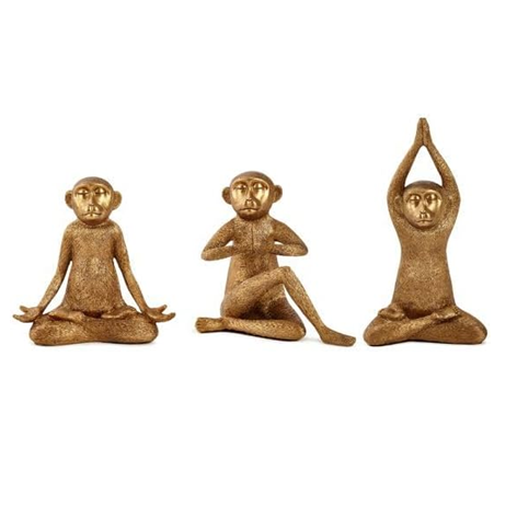 Jogo 3pcs Macacos Yoga - em resina dourado