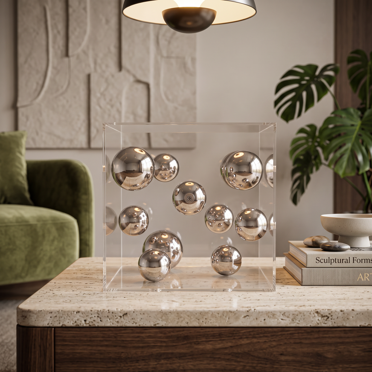 Caixa em acrílico com bolas em metal - Art Deco