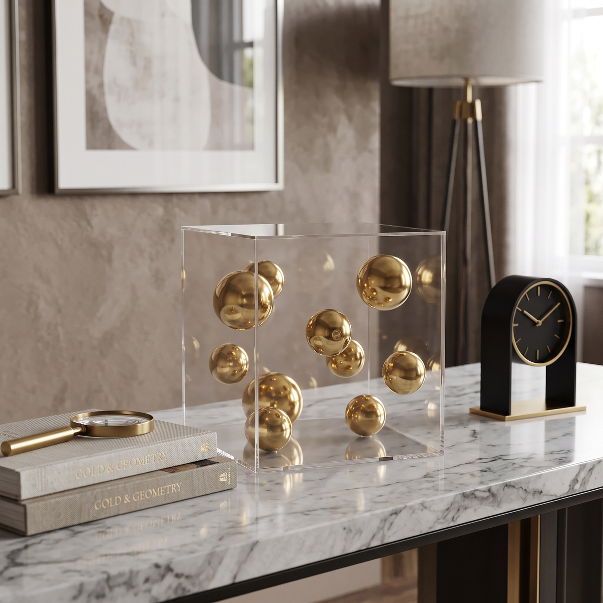 Caixa em acrílico com bolas em metal - Art Deco