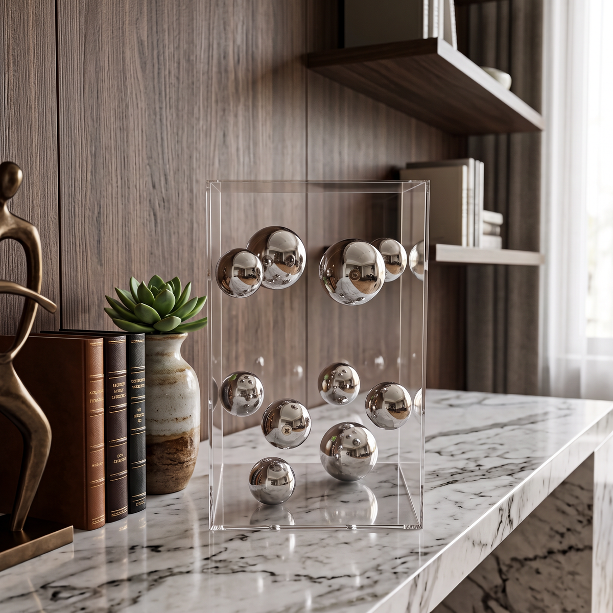 Caixa em acrílico com bolas em metal - Art Deco