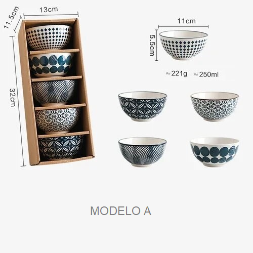 Jogo 5pcs Bowls em porcelana - pintados a mão design italiano