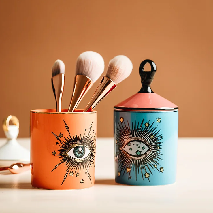 Porta objetos/velas decorativo Third Eye - em porcelana