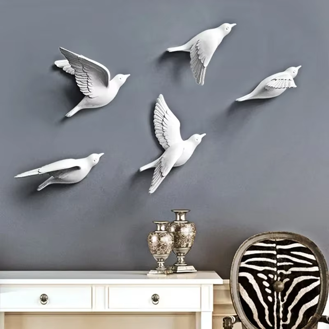 Esculturas de parede em resina Birds - Jogo 5pcs
