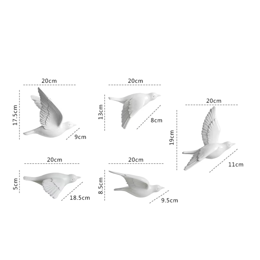 Esculturas de parede em resina Birds - Jogo 5pcs