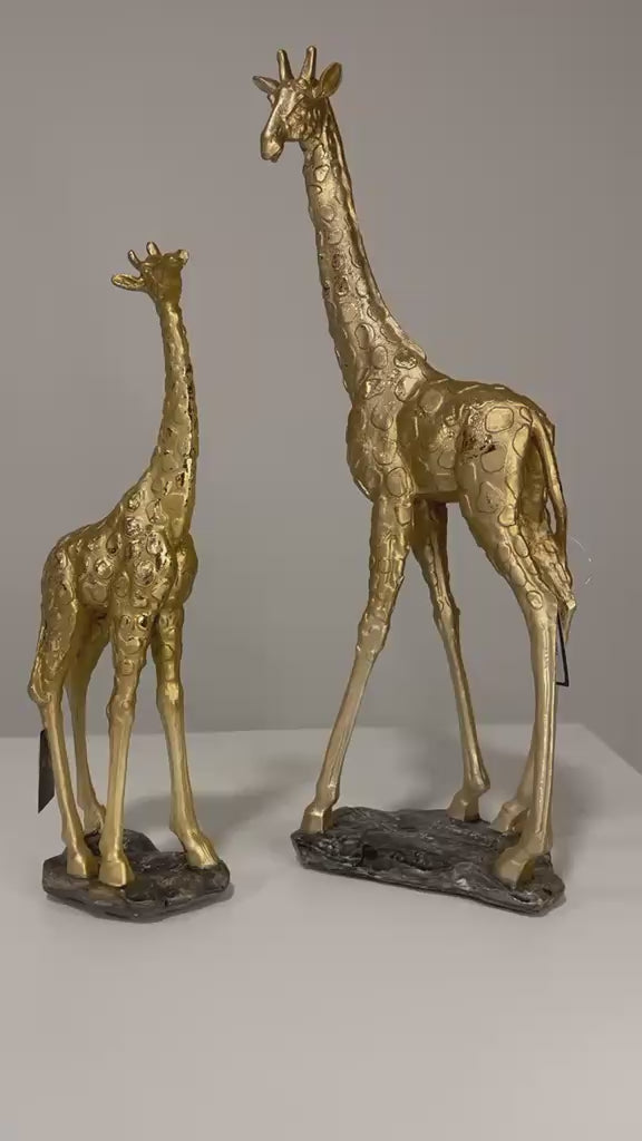 Esculturas Girafa Africana Dourado - 02 Tamanhos