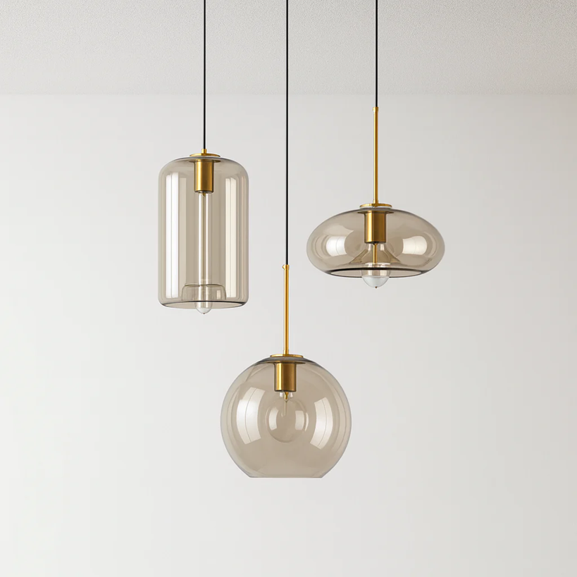 Pendentes Requinte - vidro ambar