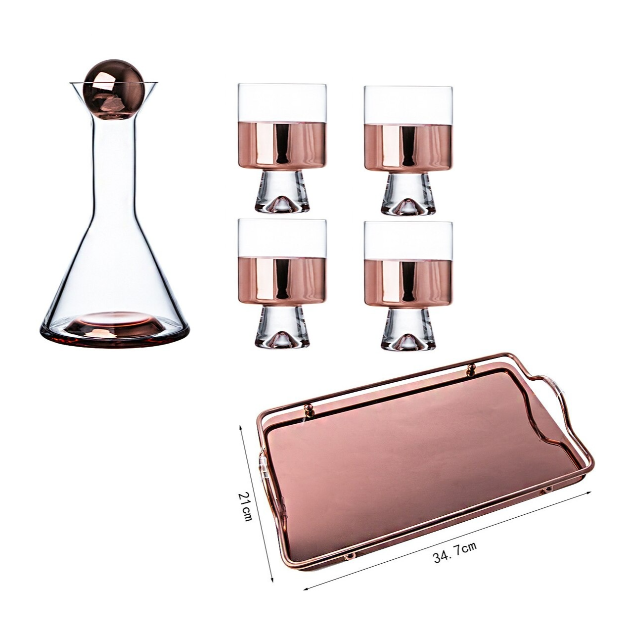 Jarra e Copos Rose Gold - Jogo3,4,5 ou 6pcs