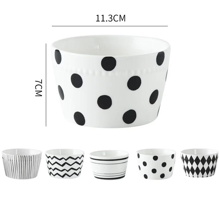 Jogo 5pcs Bowls em porcelana - linha Black and White