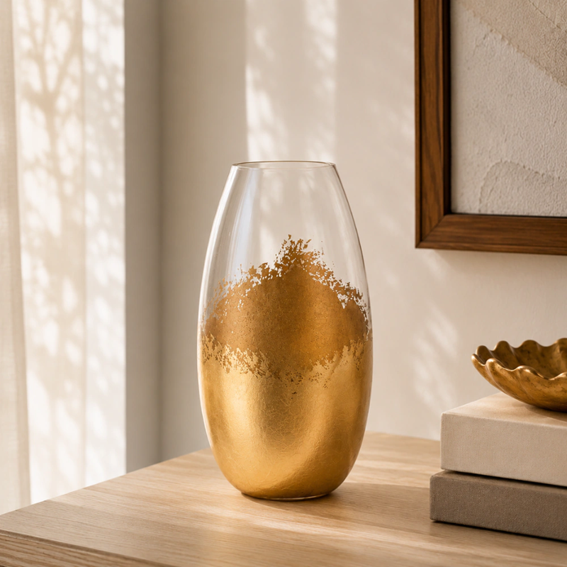 Jogo 2pcs Vasos em vidro folheados Gold