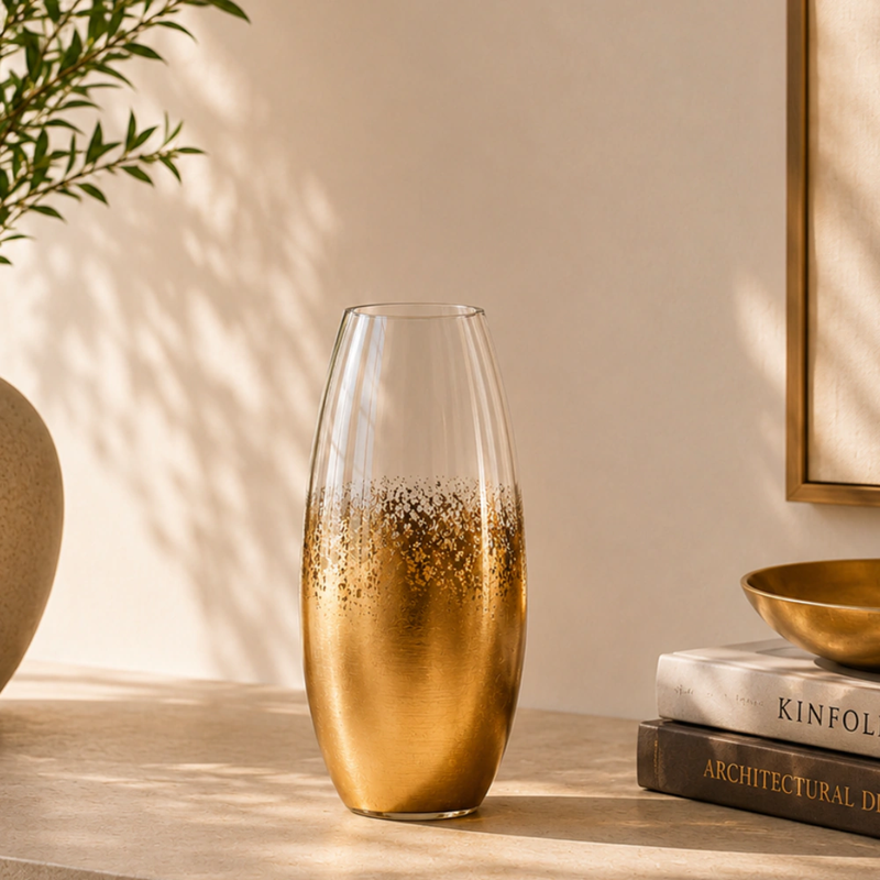Jogo 2pcs Vasos em vidro folheados Gold