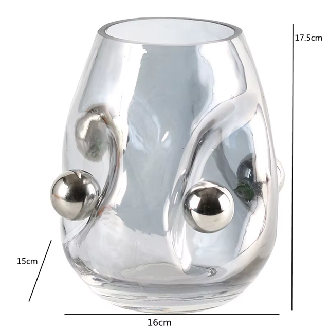 Vaso em vidro fumê com bolas prata - 02 Tamanhos