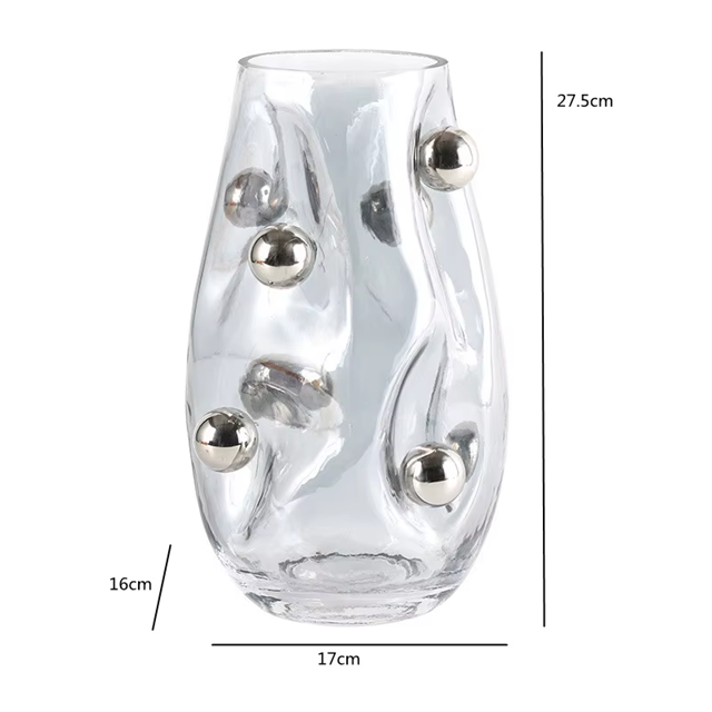 Vaso em vidro fumê com bolas prata - 02 Tamanhos