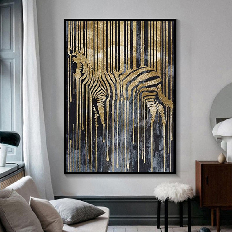 Tela Zebra abstrata gold - Impressão em Canvas