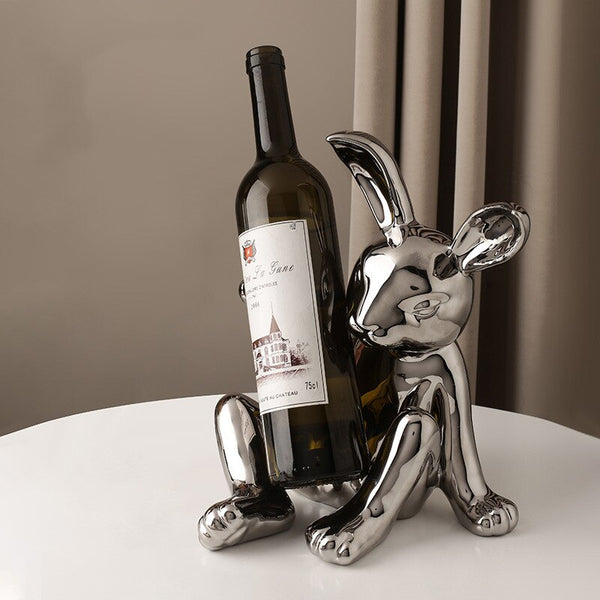 Porta Vinho & Porta Taça Bunny - em cerâmica cromada