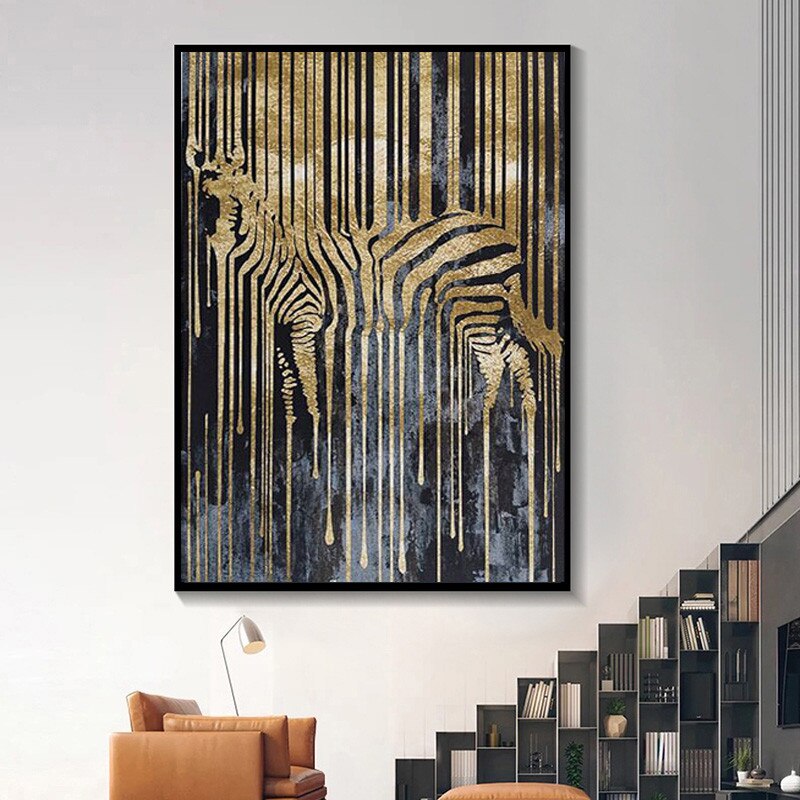 Tela Zebra abstrata gold - impressão premium em canvas