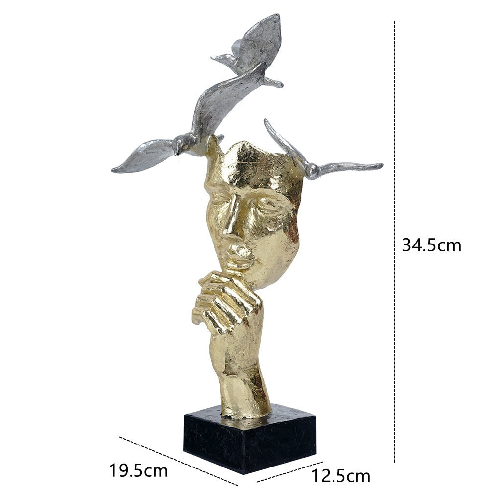 Esculturas decorativas Fantasy - Pensador com pássaros