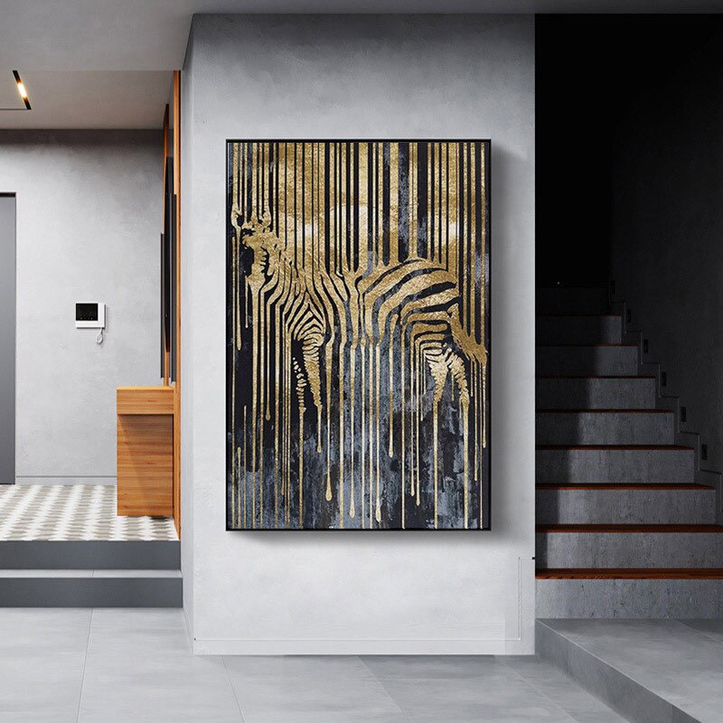 Tela Zebra abstrata gold - impressão premium em canvas