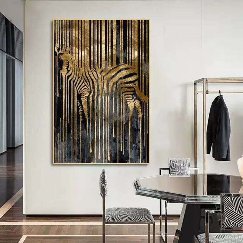 Tela Zebra abstrata gold - Impressão em Canvas
