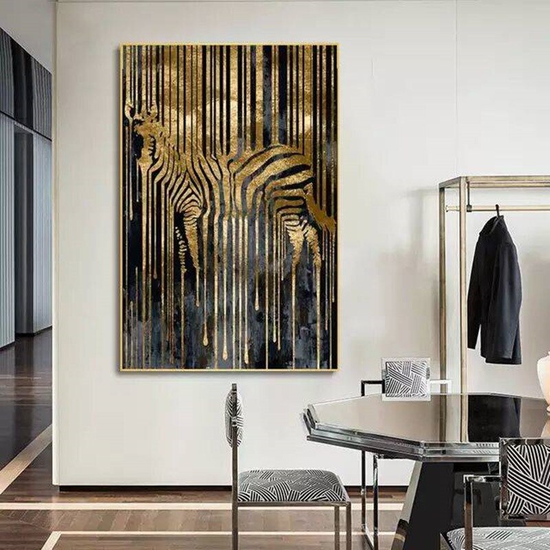 Tela Zebra abstrata gold - impressão premium em canvas