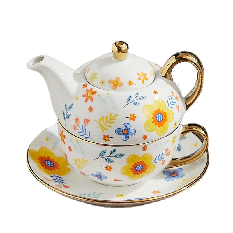 Tea for one pintados a mão Flores - kit 3pcs